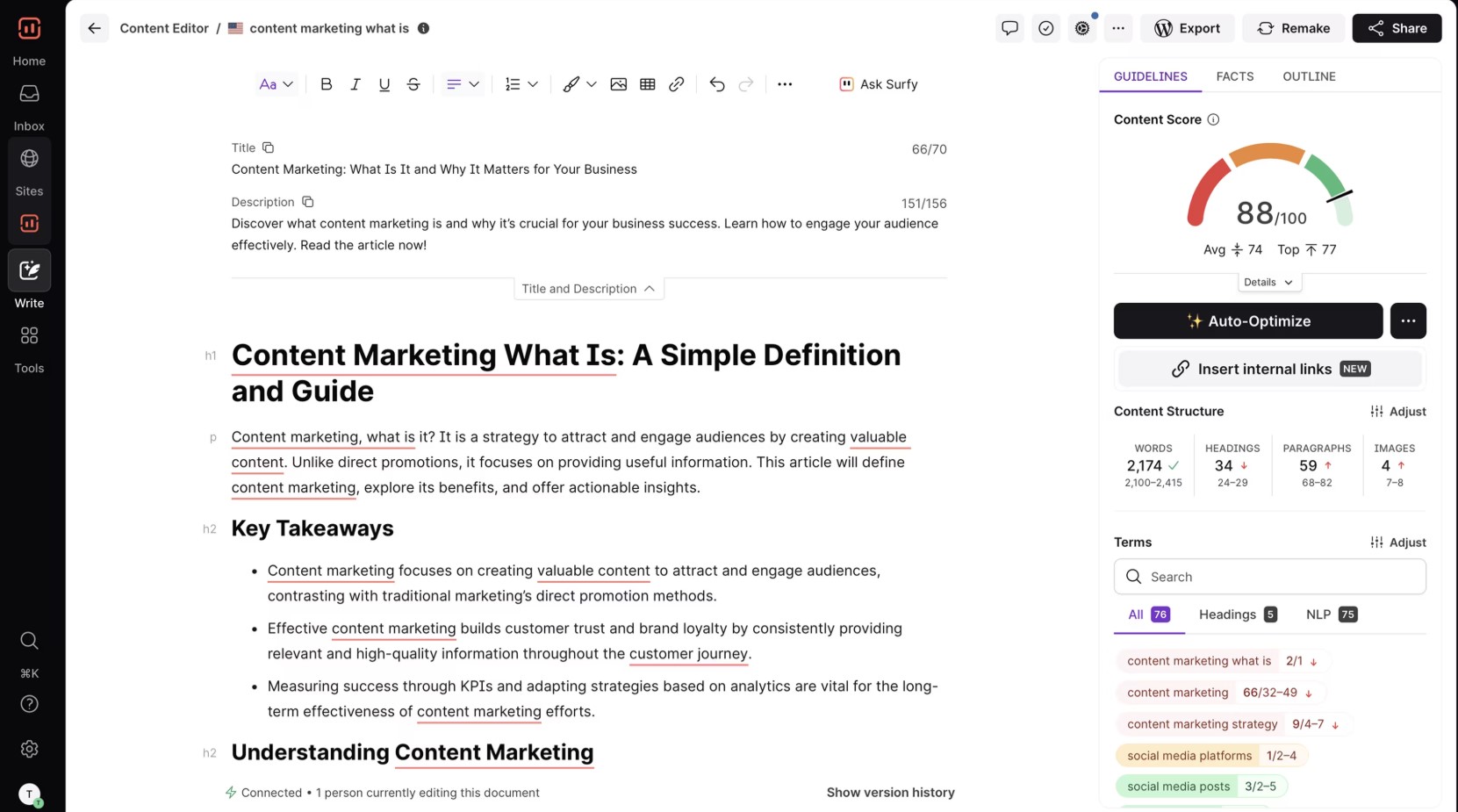 Surfer SEO Content Editor