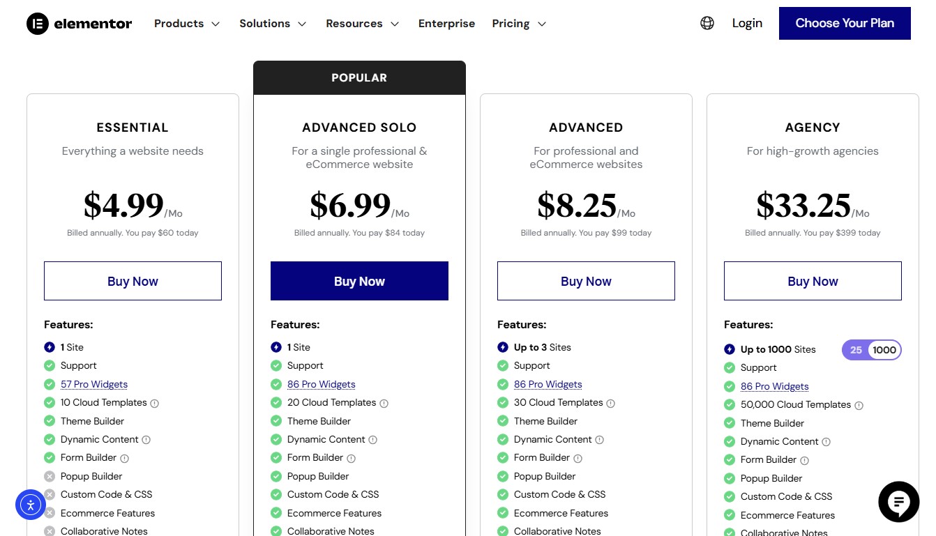 Elementor Pro Pricing