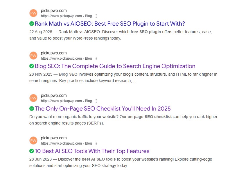Lists of Google Site Search Results