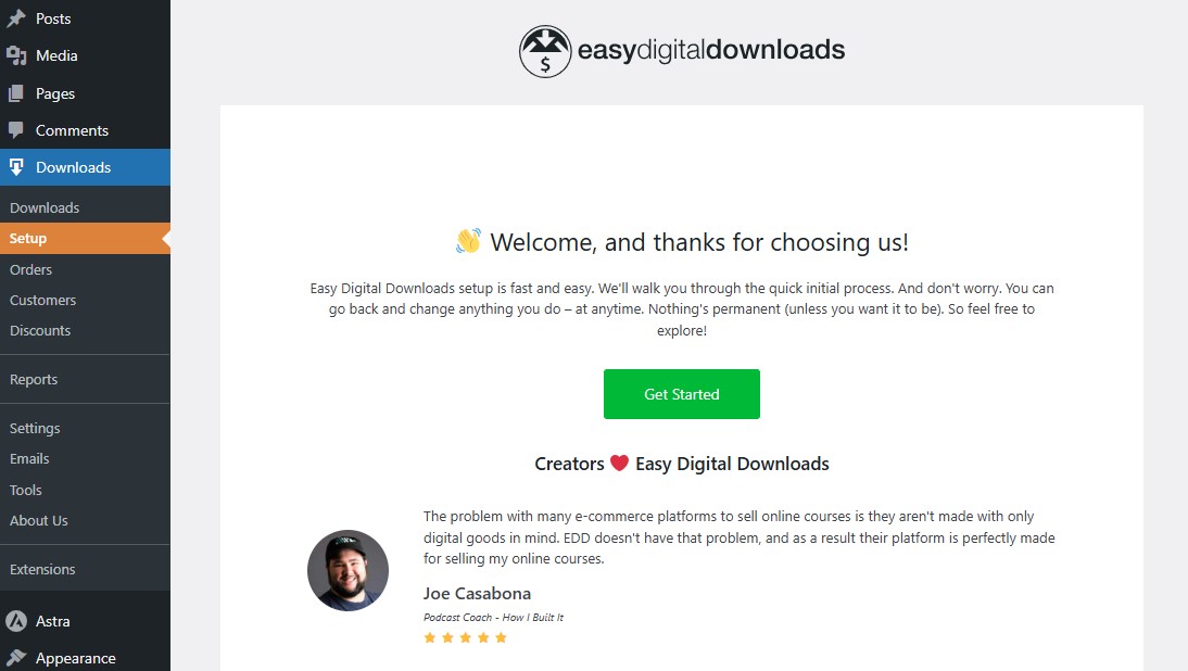 Easy Digital Downloads Onboarding Wizard