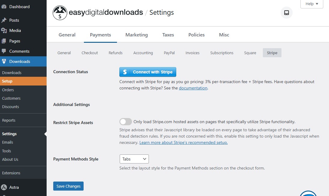 Connect Stripe Payment to EDD