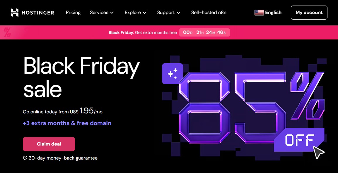 Hostinger black Friday Sale Homepage