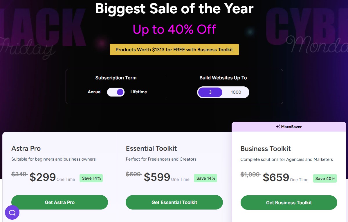 Astra Theme Black Friday Pricing