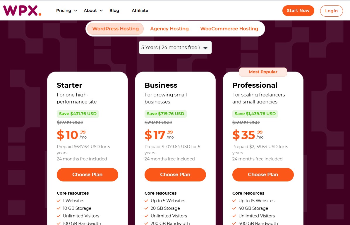 WPX WordPress Hosting Plan