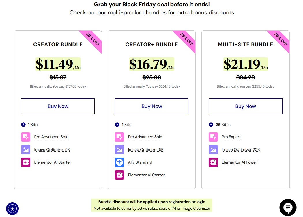 Elementor Black Friday Bundle Price