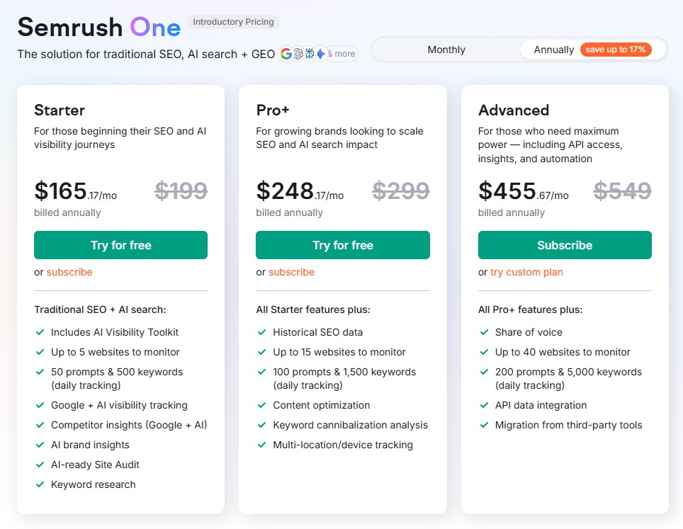 Save 17% OFF on Semrush One Yearly Billing