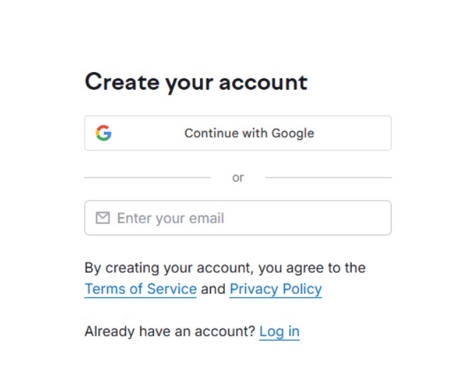 Create Your Account by Entering Email Address