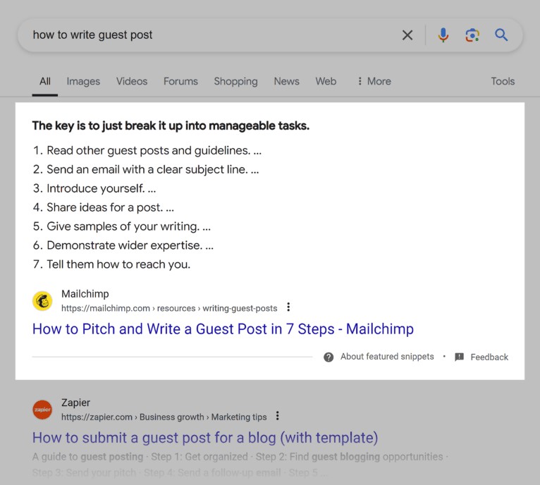Featured Snippets Example