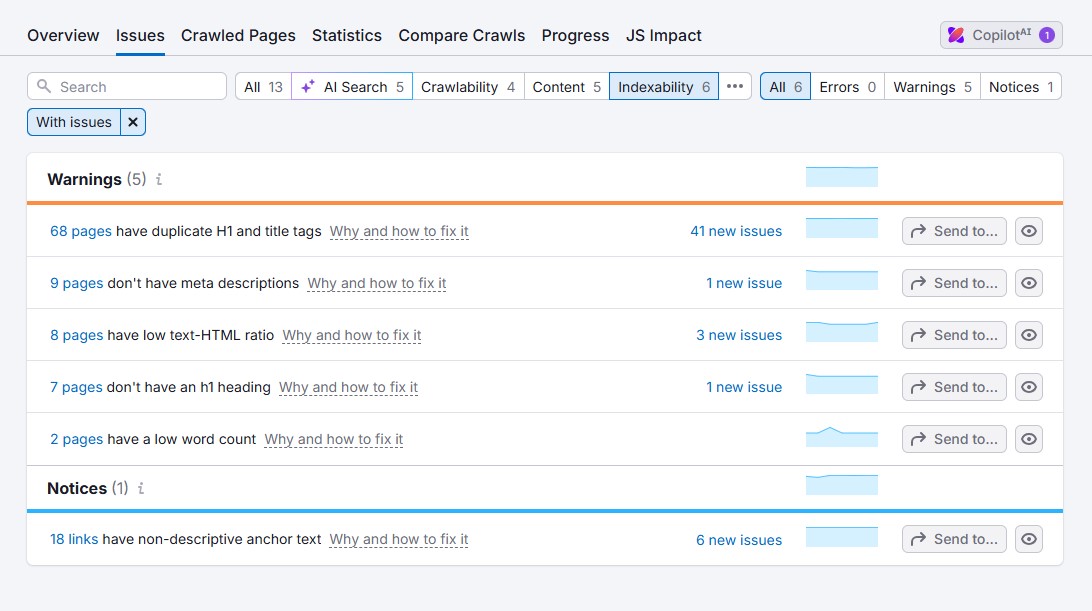 Indexability Issues in Semrush Site Audit Tool