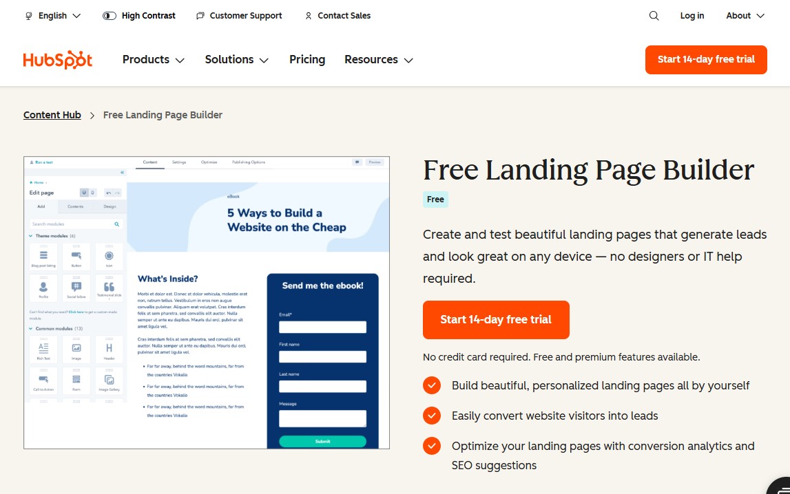 HubSpot Free Landing Page Builder