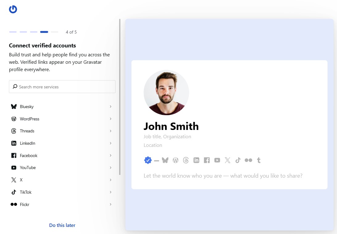 Connect Verified Accounts to Gravatar