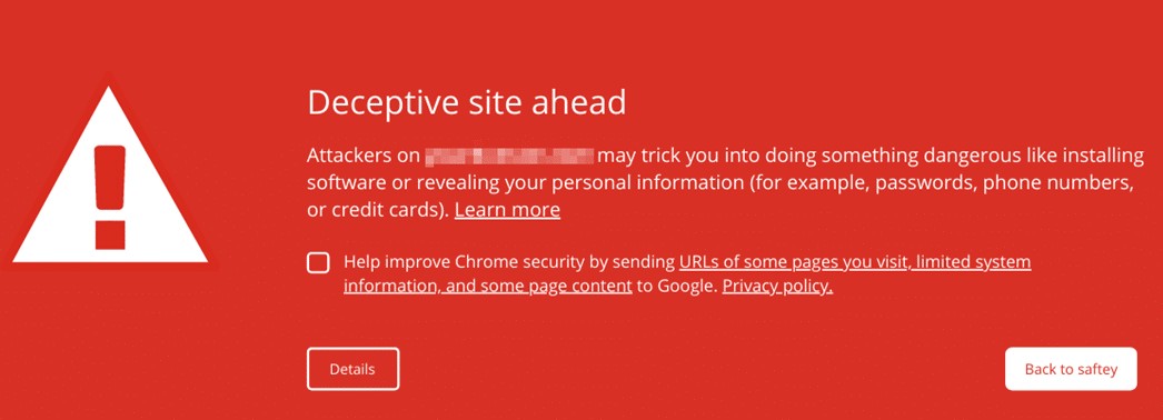 Deceptive Site Ahead Warning in Google Chrome
