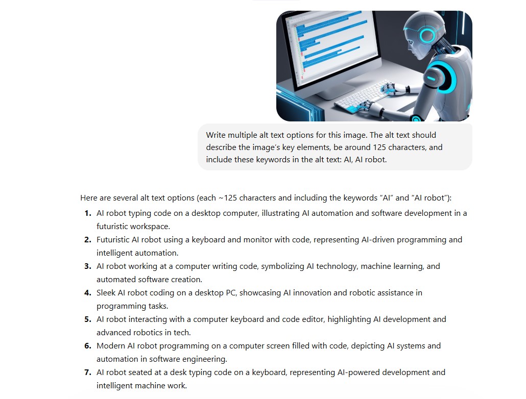 ChatGPT Results for Alt Text When Giving Image and Prompt